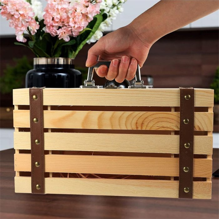 Cutie Lemn Tip Cufăr pentru 2 Sticle de Vin - Atelier Magic