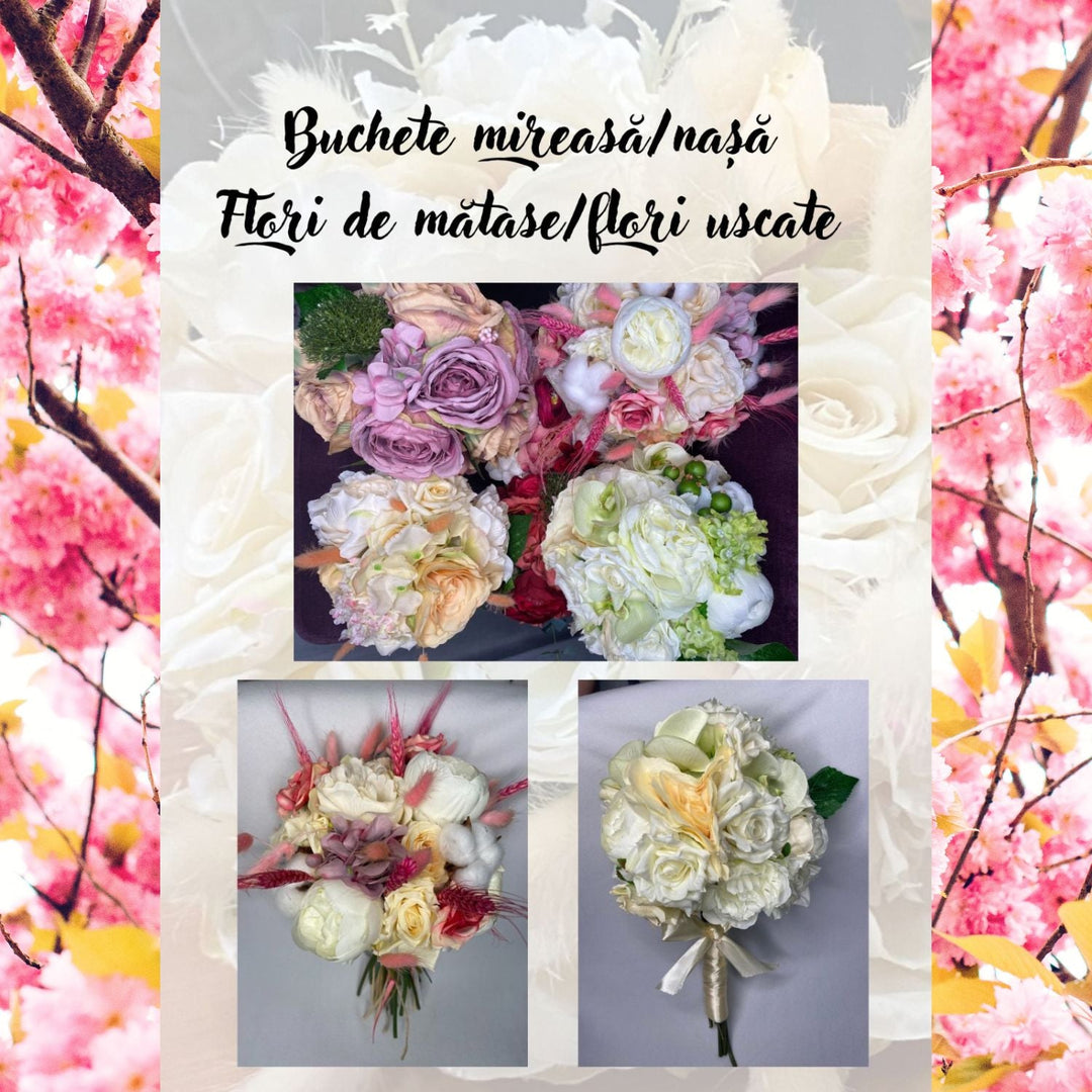 Buchet mireasă/nașă cu flori de mătase/uscate - Cadouri Personalizate
