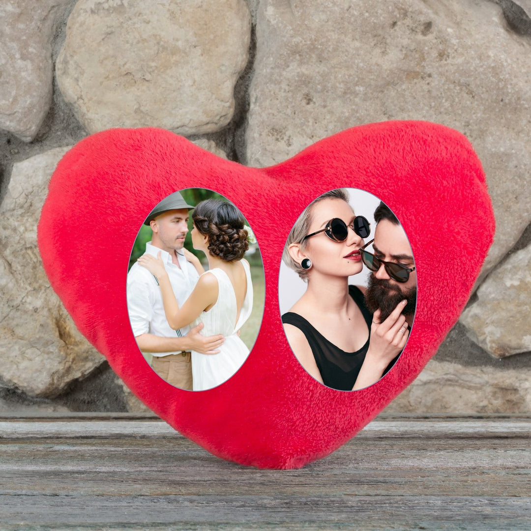 Pernă inimioară personalizată cu două poze - Cadouri Personalizate