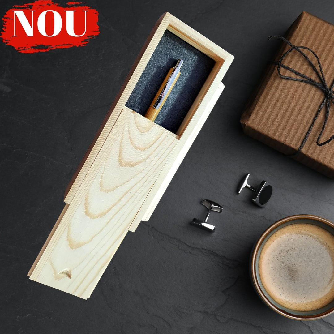 Бамбукова химикалка в дървена кутия Персонализирана