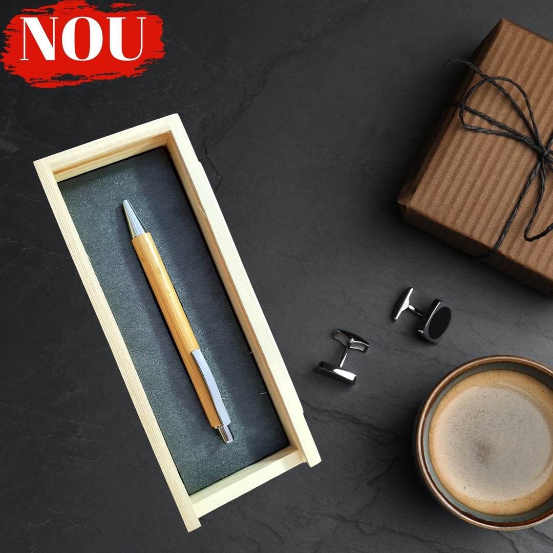 Бамбукова химикалка в дървена кутия Персонализирана