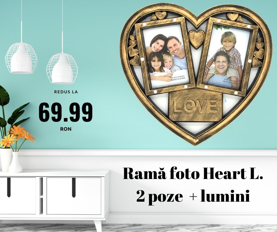 Rama foto colaj cu lumini HEART 2 poze - Cadouri Personalizate