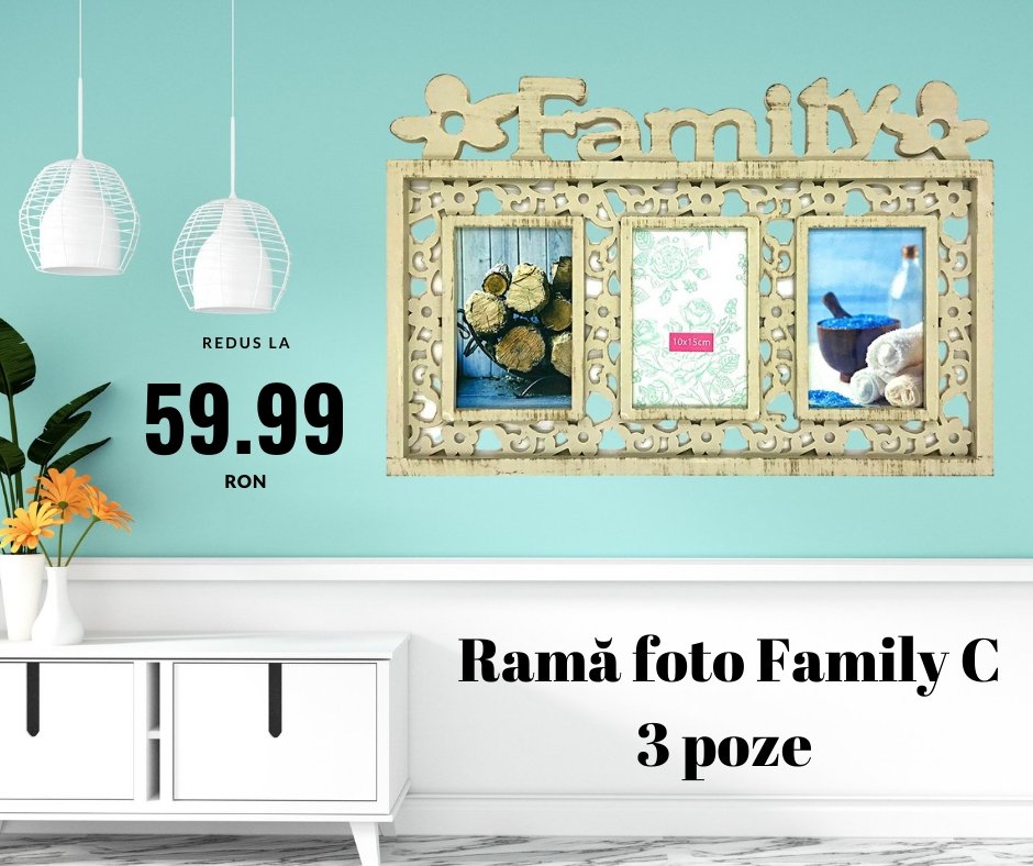 Rama foto colaj FAMILY crem 3 poze - Cadouri Personalizate