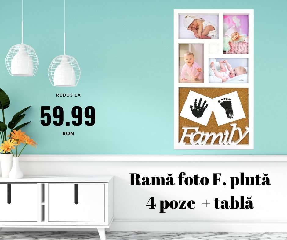 Rama foto colaj FAMILY + tabla de pluta 4 poze - Cadouri Personalizate