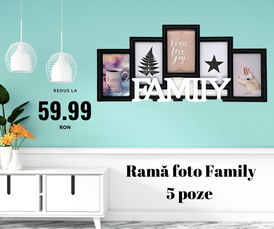 Rama foto colaj neagra FAMILY 5 poze - Cadouri Personalizate