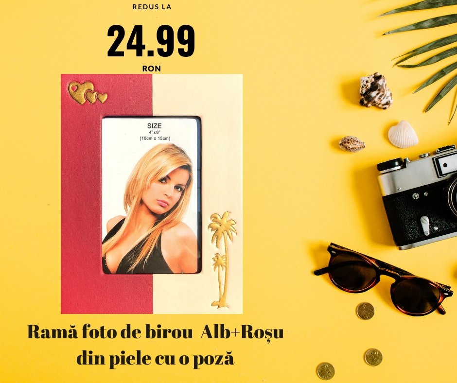 Rama foto piele ALB+ROSU - Cadouri Personalizate