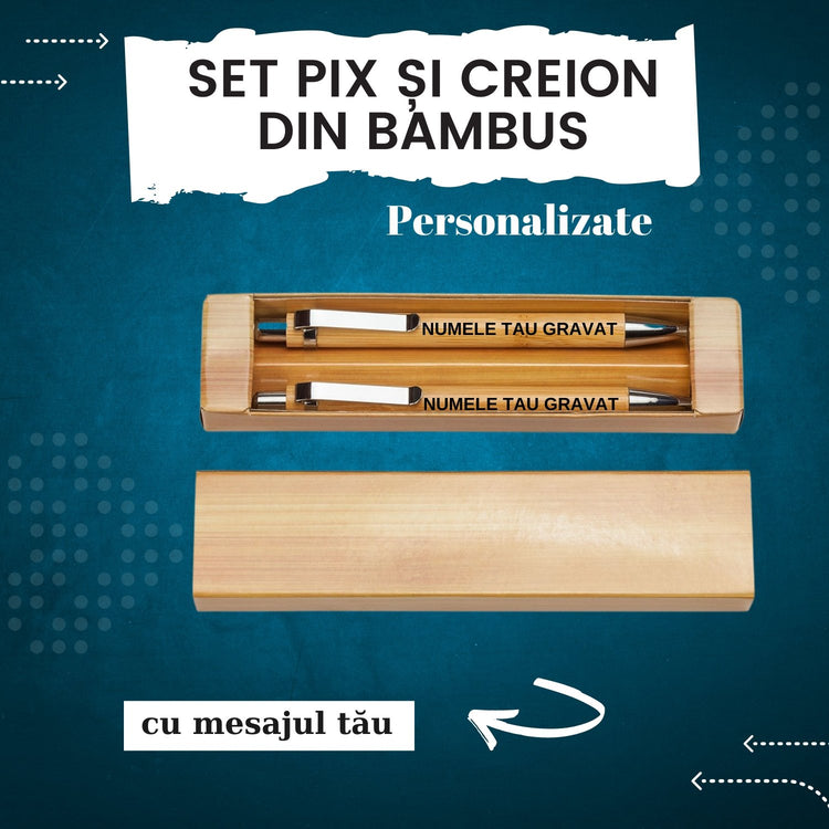 Set pix și creion din bambus Personalizat - Cadouri Personalizate