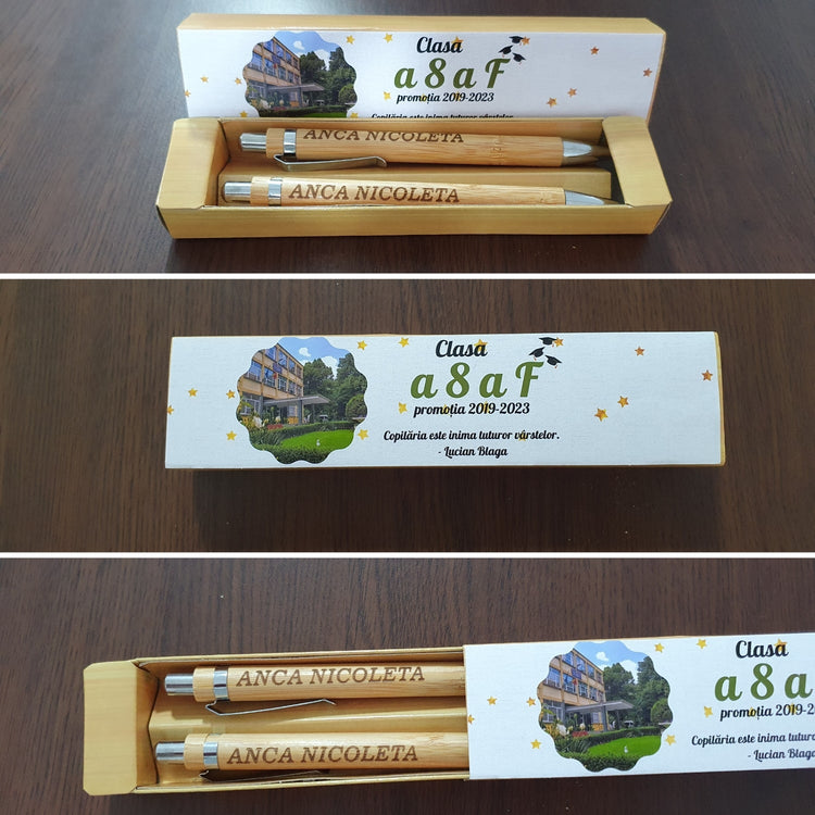 Set pix și creion din bambus Personalizat - Cadouri Personalizate