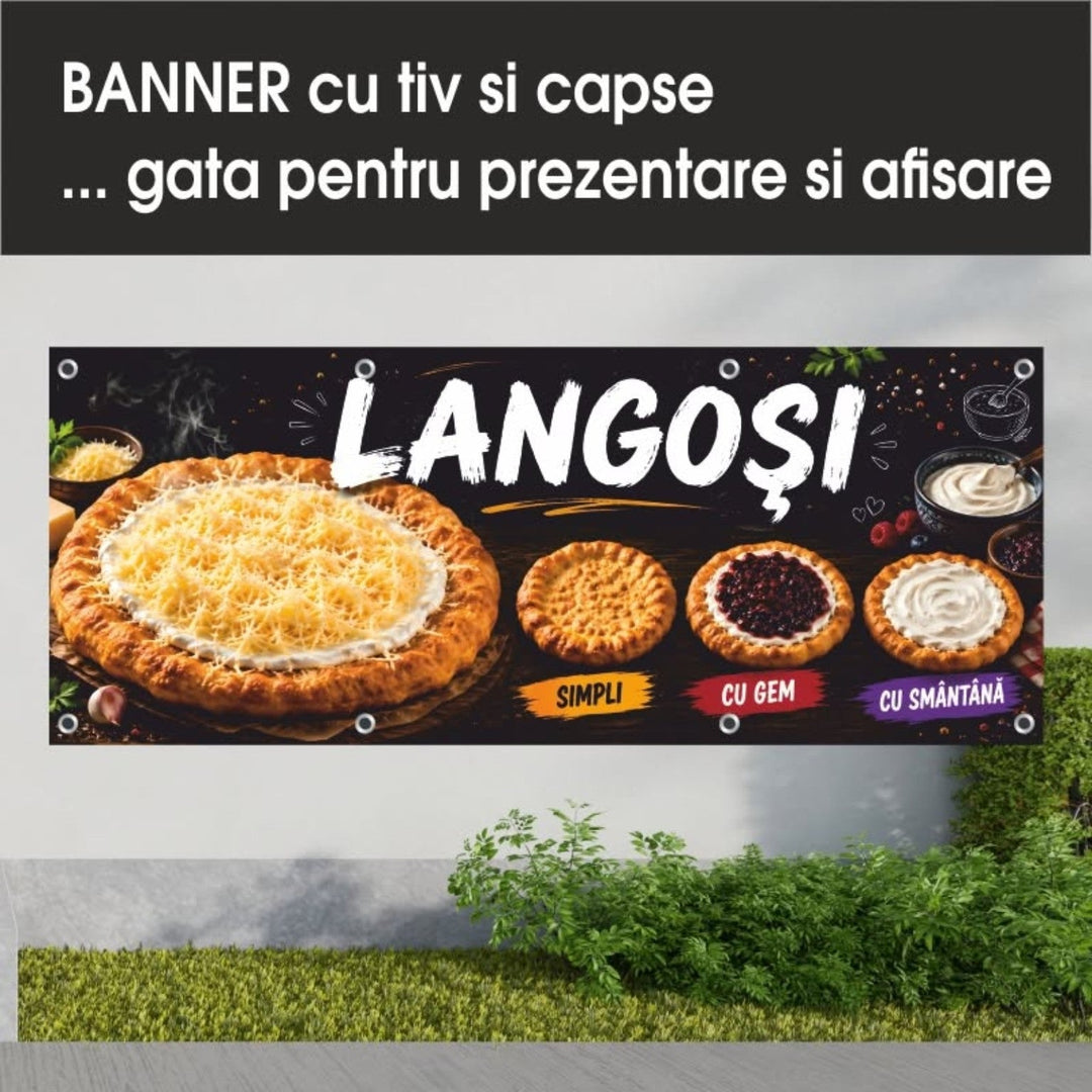 Grafică de banner langoși — negru cu sortimente