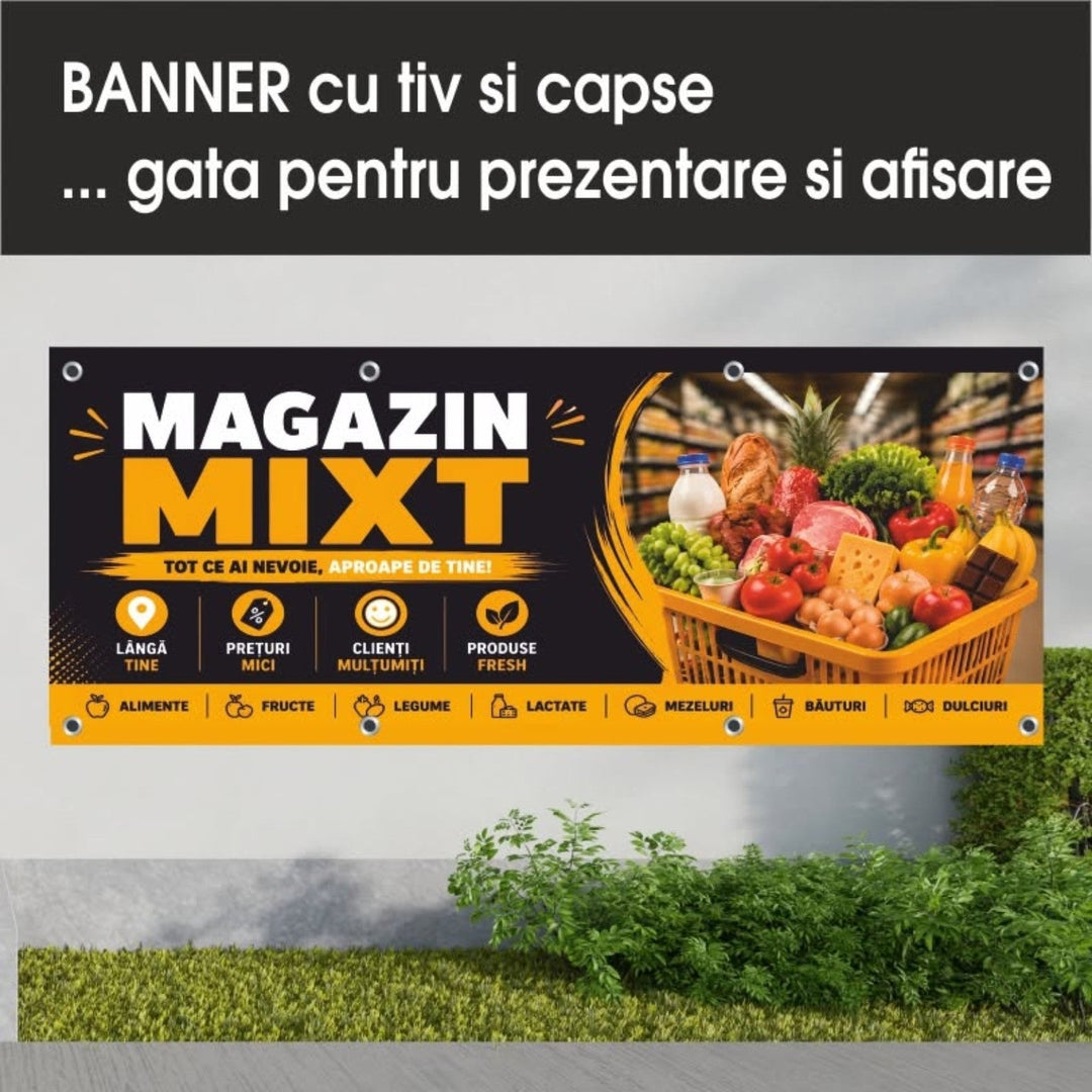 Grafică de banner magazin mixt — negru și galben