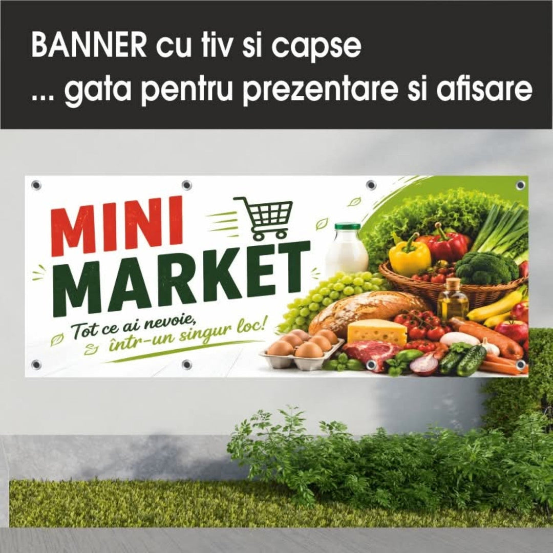 Grafică de banner mini market — alb și verde