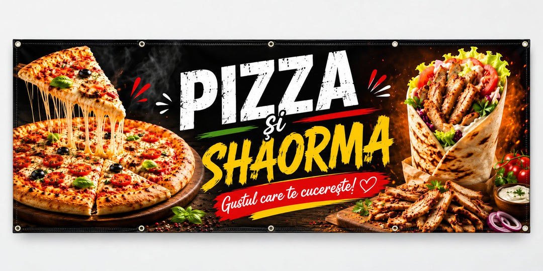 Grafică de banner pizza și shaorma — fast-food