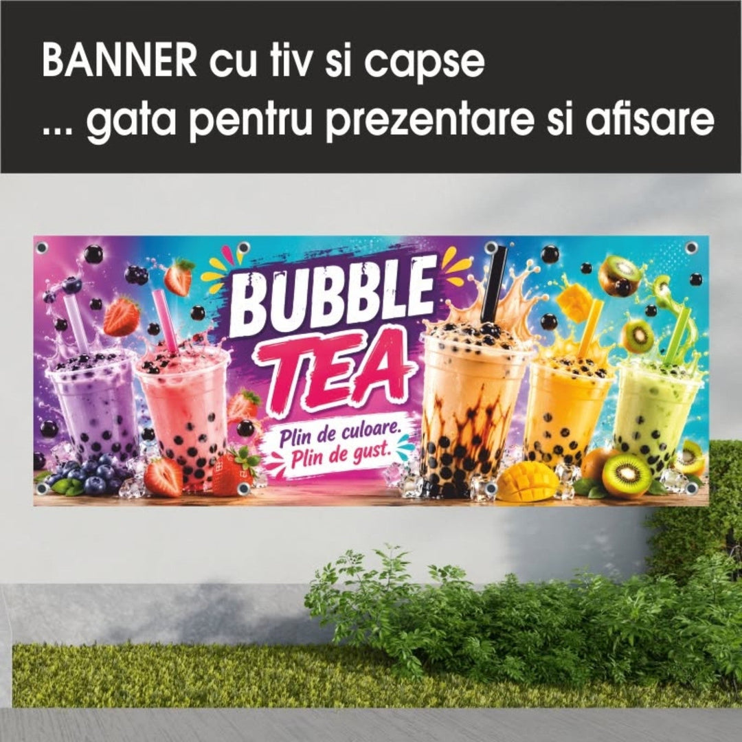 Grafică de banner bubble tea — multicolor