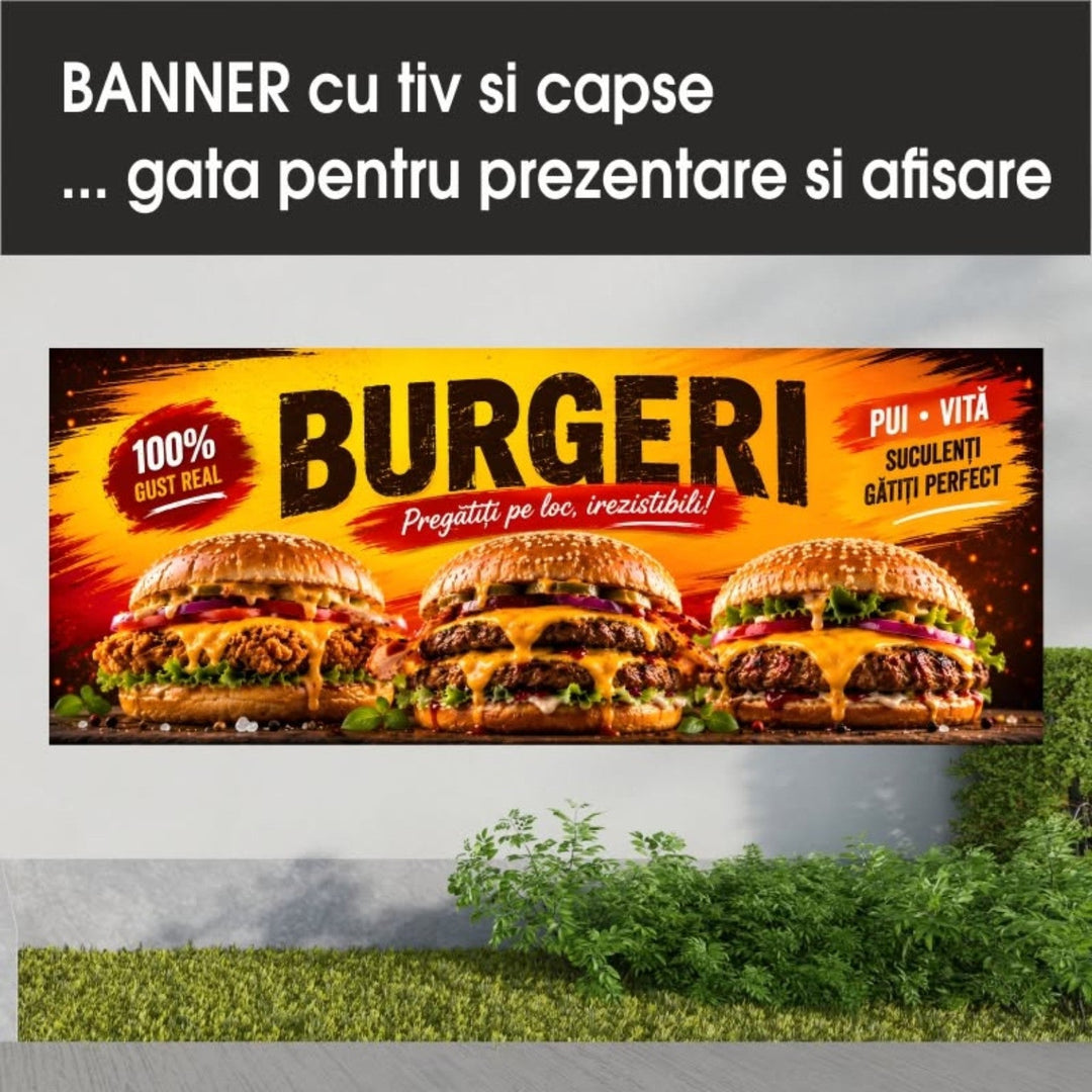 Grafică de banner burgeri — roșu și galben