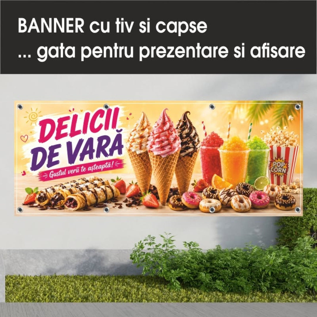 Grafică de banner delicii de vară — galben