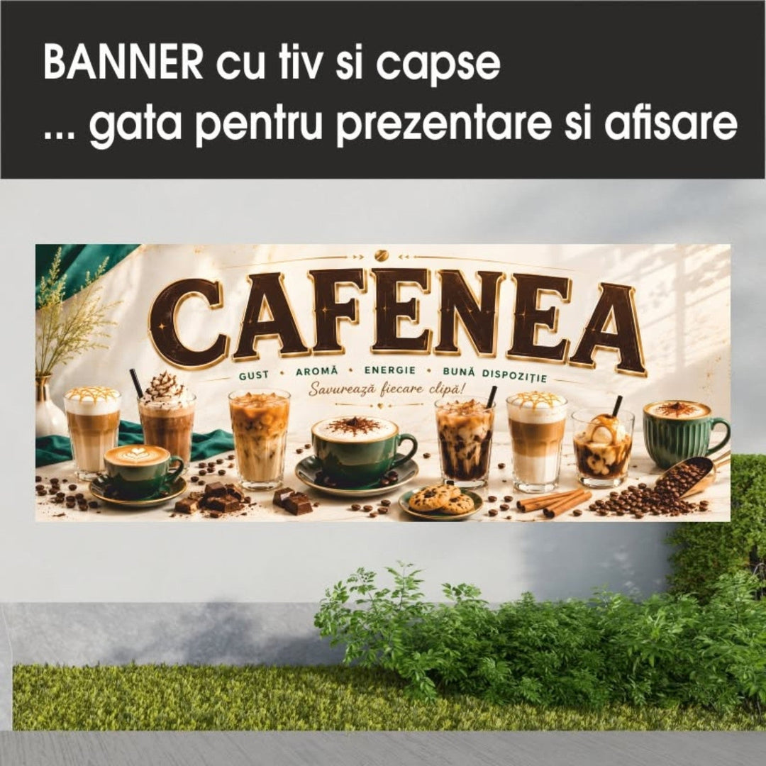 Banner PVC Cafenea – crem cu accente verzi - Atelier Magic