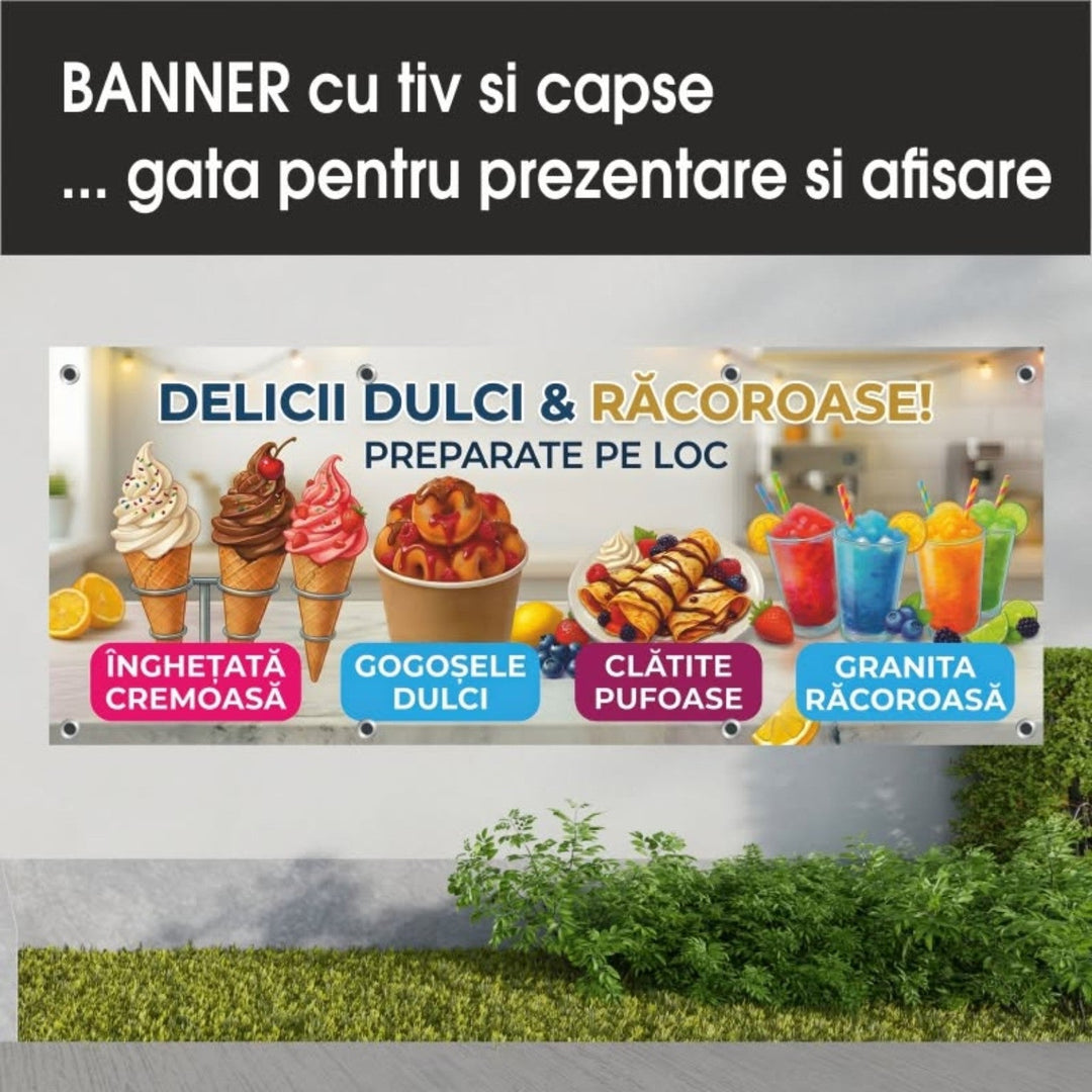 Banner PVC Delicii dulci și răcoroase – crem - Atelier Magic