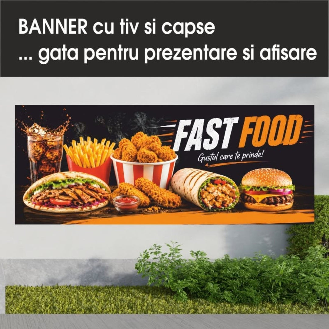 Banner PVC Fast Food – negru și portocaliu - Atelier Magic