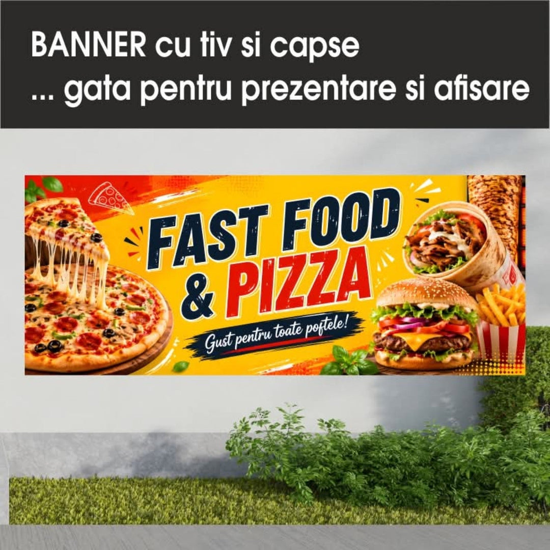 Banner PVC Fast Food și Pizza – galben - Atelier Magic