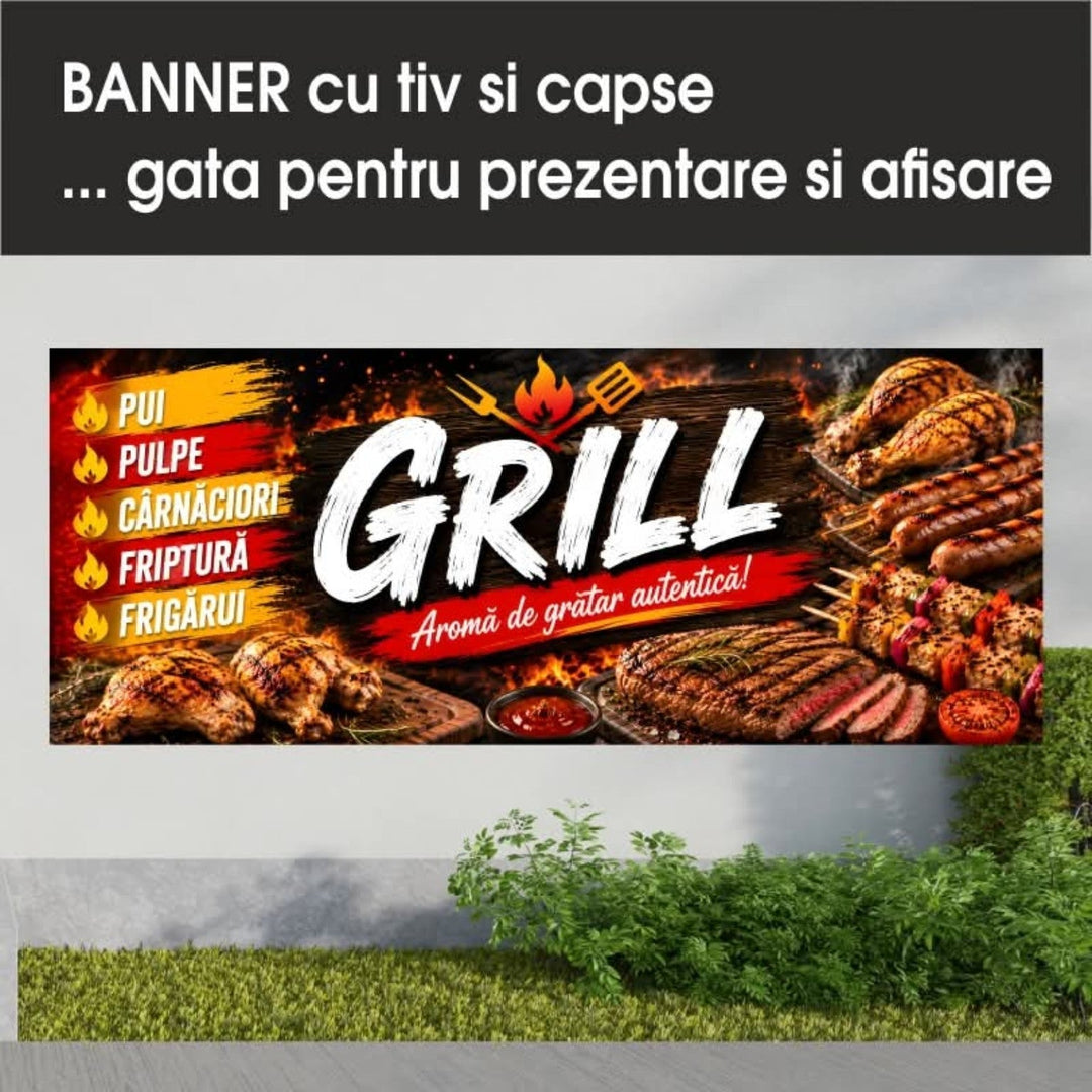 Banner PVC Grill – cu flăcări și preparate la grătar - Atelier Magic