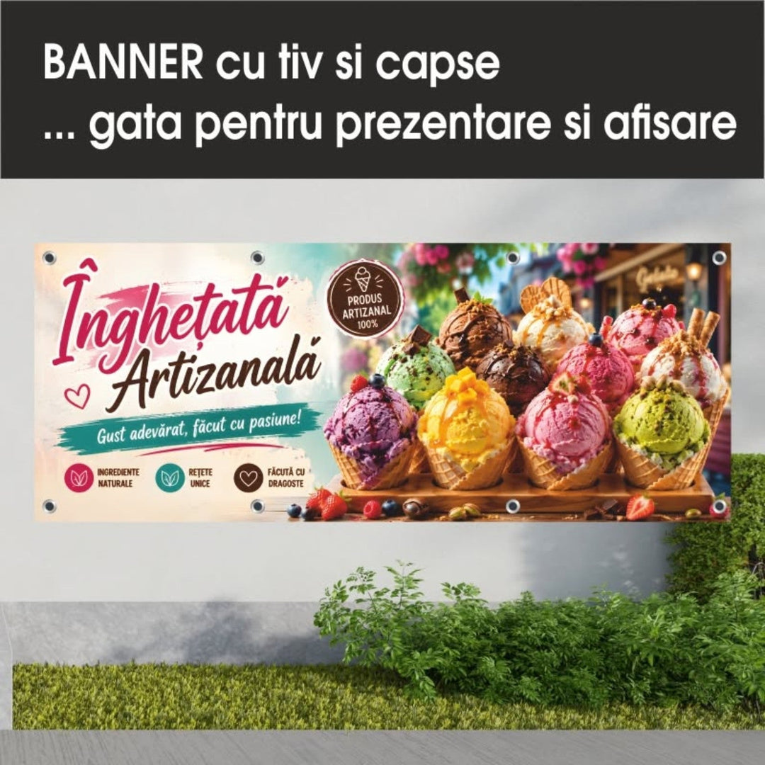 Banner PVC Înghețată artizanală – cu sortimente colorate - Atelier Magic