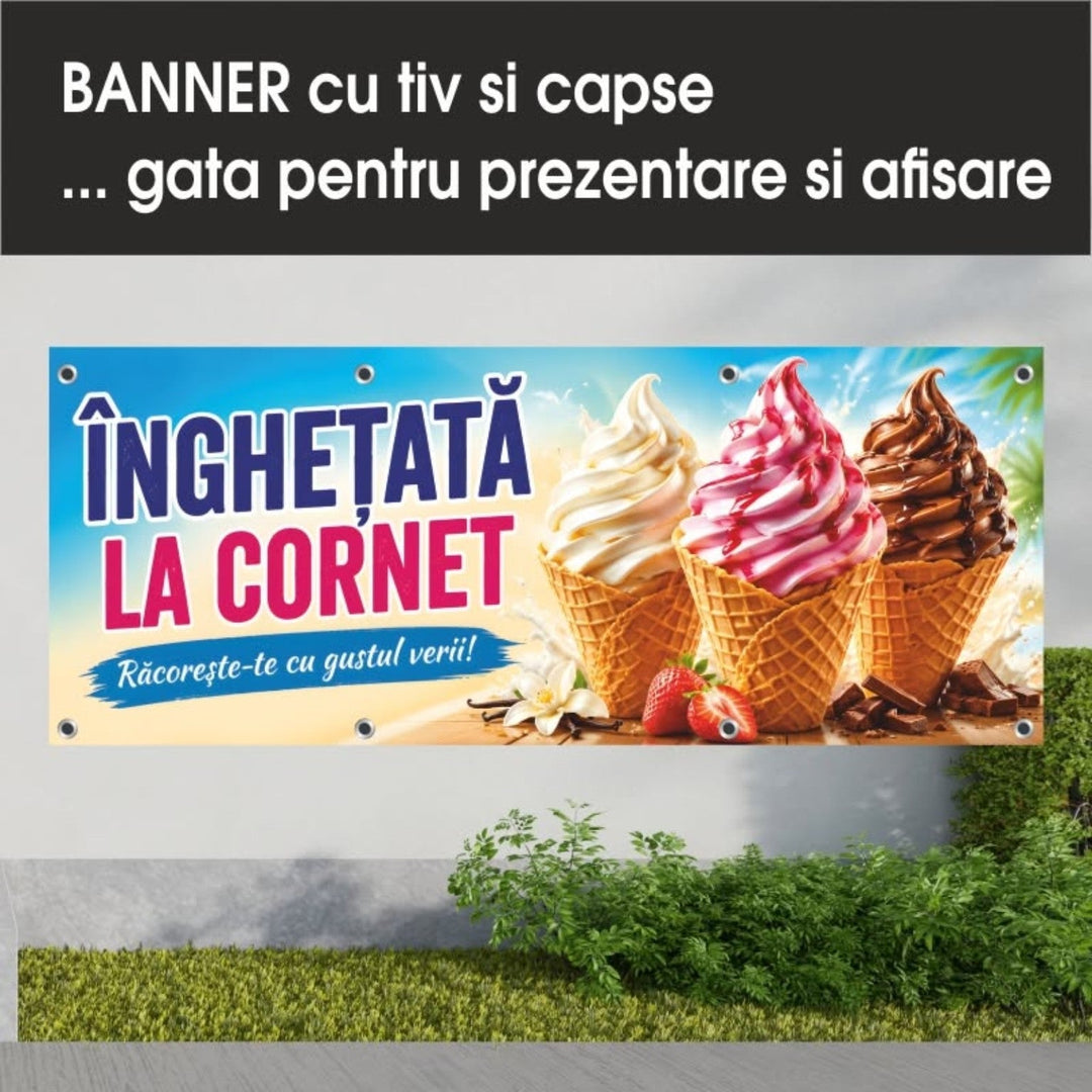 Banner PVC Înghețată la cornet – albastru cu trei cornete - Atelier Magic