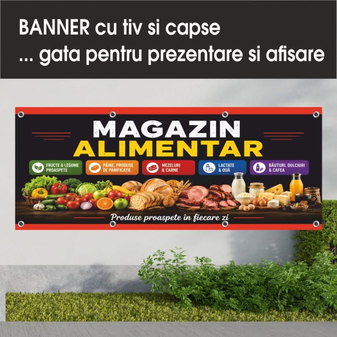 Banner PVC Magazin alimentar – negru cu categorii colorate - Atelier Magic