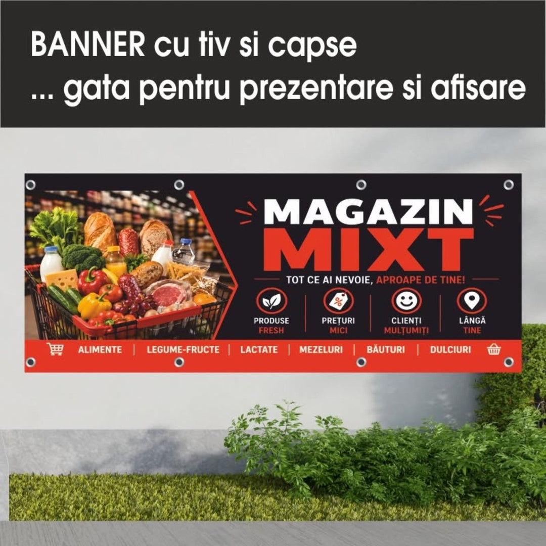 Banner PVC Magazin mixt – negru și roșu - Atelier Magic