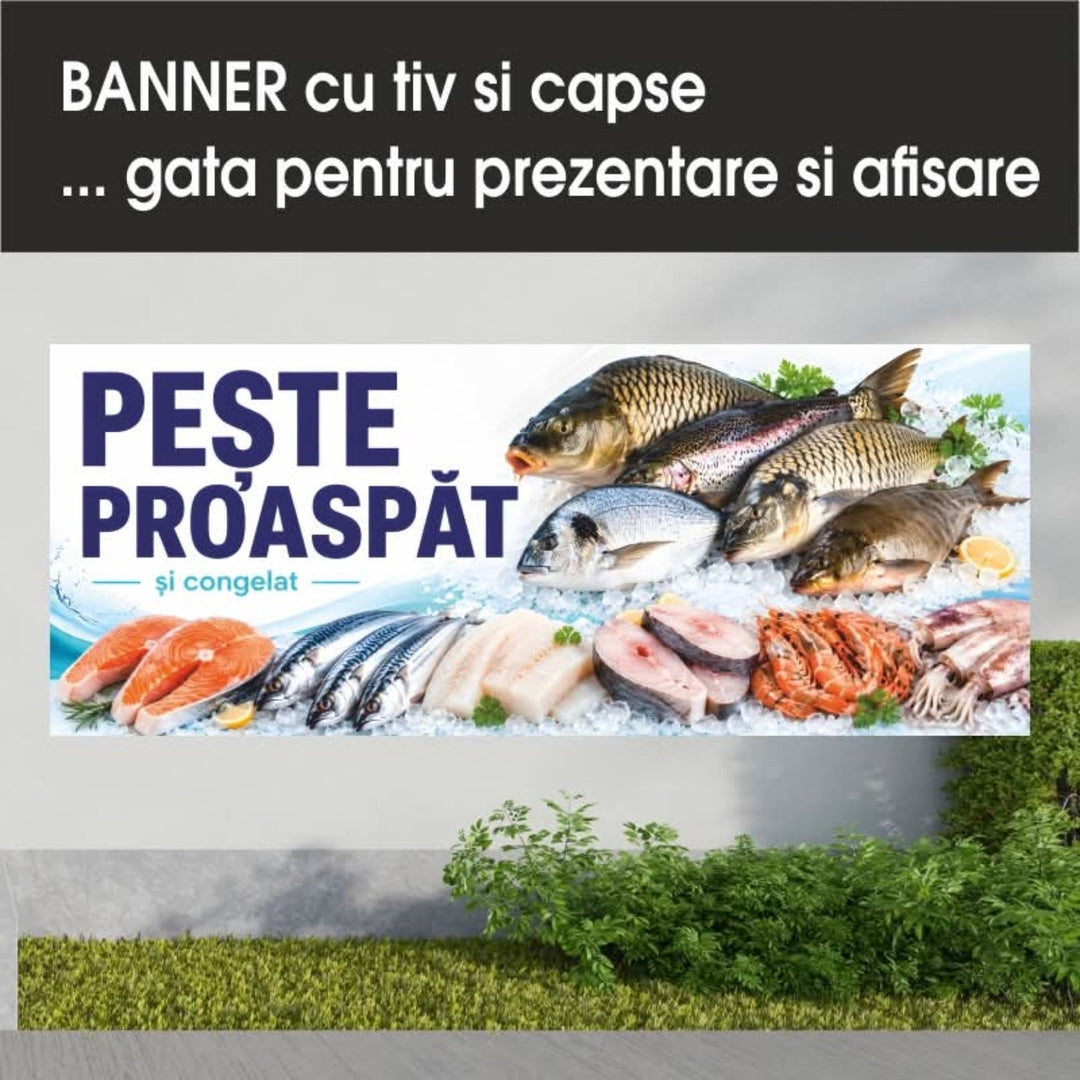 Banner PVC Pește proaspăt și congelat – alb și albastru - Atelier Magic