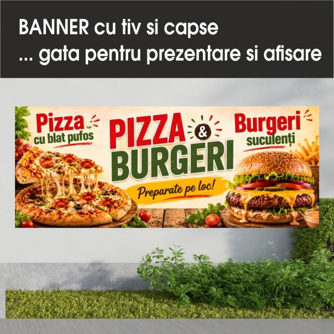 Banner PVC Pizza și Burgeri – crem - Atelier Magic