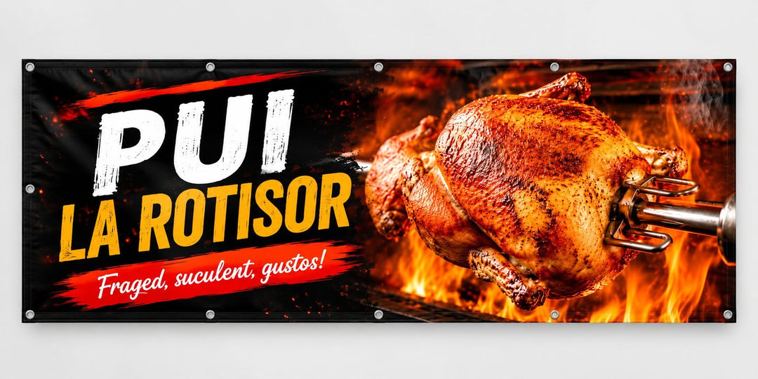 Banner PVC Pui la rotisor – cu pui rumenit - Atelier Magic