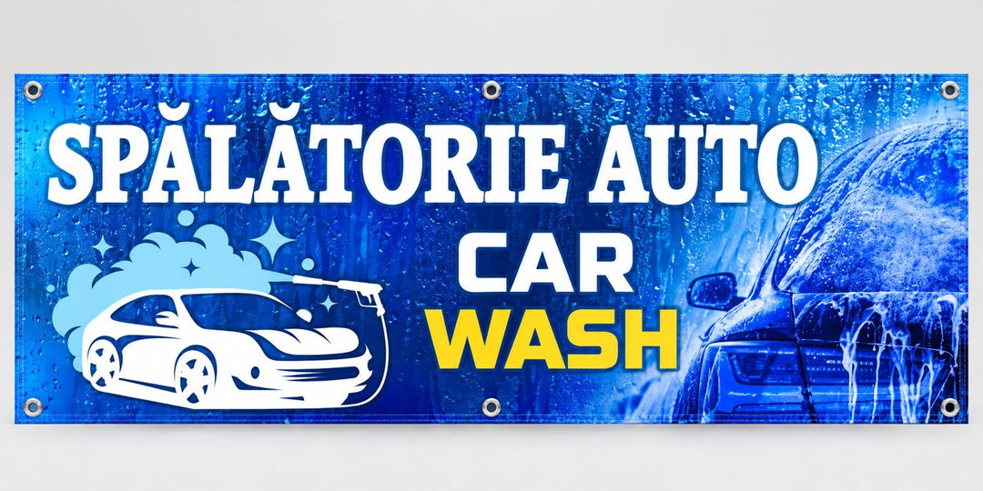 Banner PVC Spălătorie auto – Car Wash – albastru - Atelier Magic