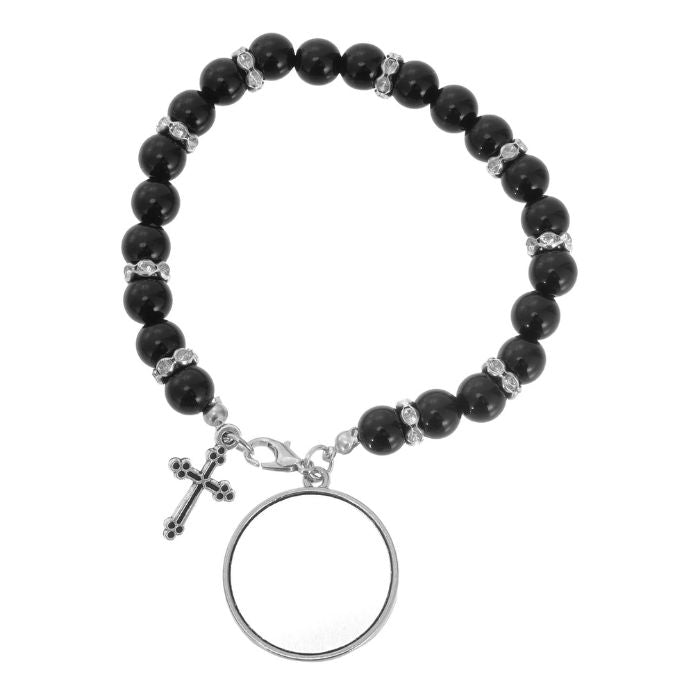 Brățară cu Mărgele negre și Cruciuliță Personalizabilă - Atelier Magic