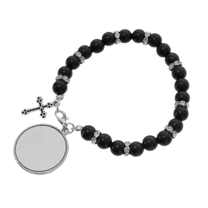 Brățară cu Mărgele negre și Cruciuliță Personalizabilă - Atelier Magic