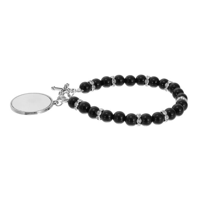 Brățară cu Mărgele negre și Cruciuliță Personalizabilă - Atelier Magic