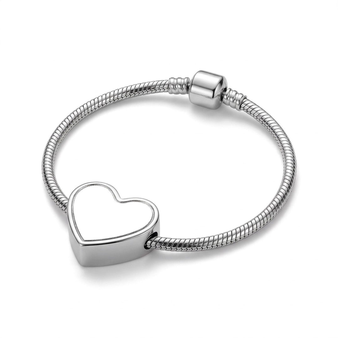 Brățară metalică argintie cu lanț tip șarpe și pandantiv inimă pentru personalizare