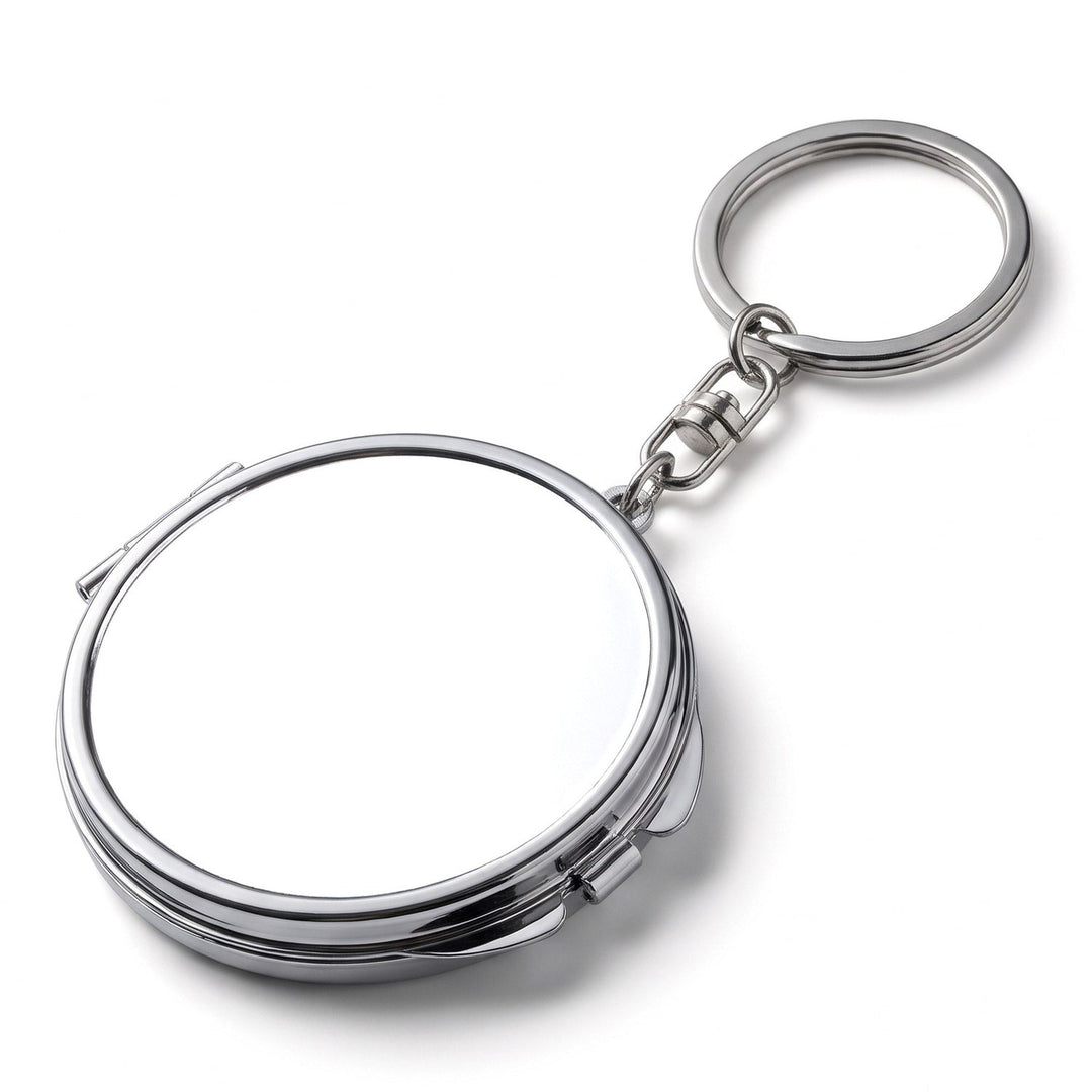 Breloc cu oglindă rotund argintiu, închis, cu inserție albă pentru personalizare