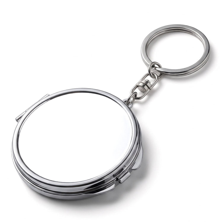Breloc cu oglindă rotund argintiu, închis, cu inserție albă pentru personalizare