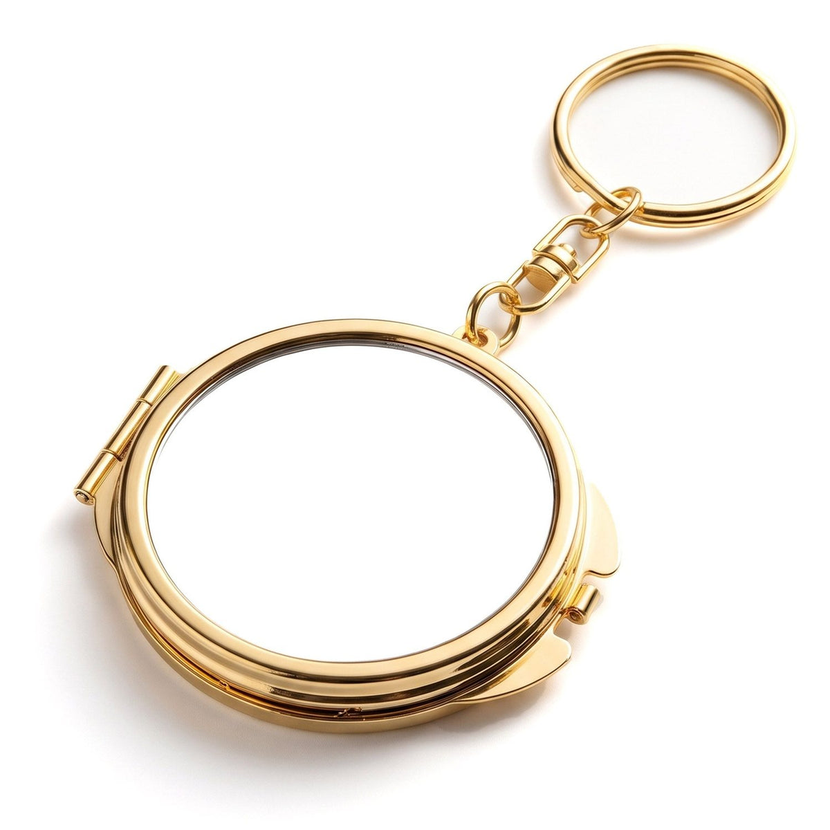 Breloc cu oglindă rotund auriu, închis, cu inserție albă pentru personalizare