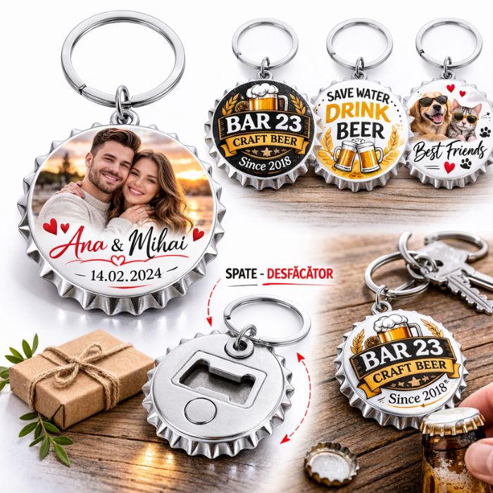 Breloc tip Capac de Bere cu Desfăcător Personalizabil - Atelier Magic