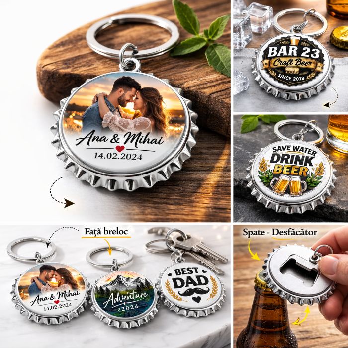 Breloc tip Capac de Bere cu Desfăcător Personalizabil - Atelier Magic