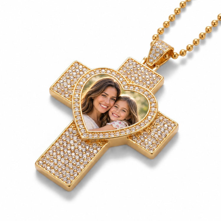 Colier Cruce cu Pietricele Personalizat cu Poză - Atelier Magic