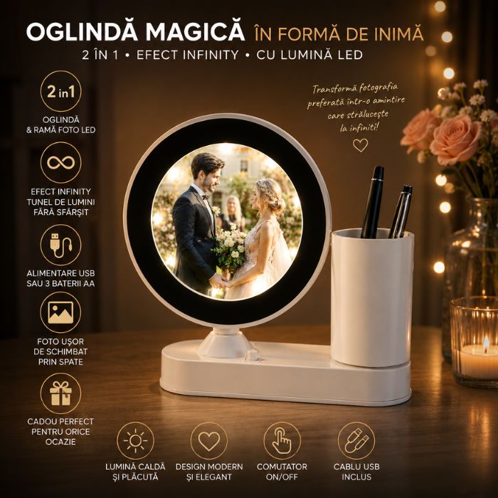 Oglindă Magică cu Suport de Pixuri Personalizată - Atelier Magic