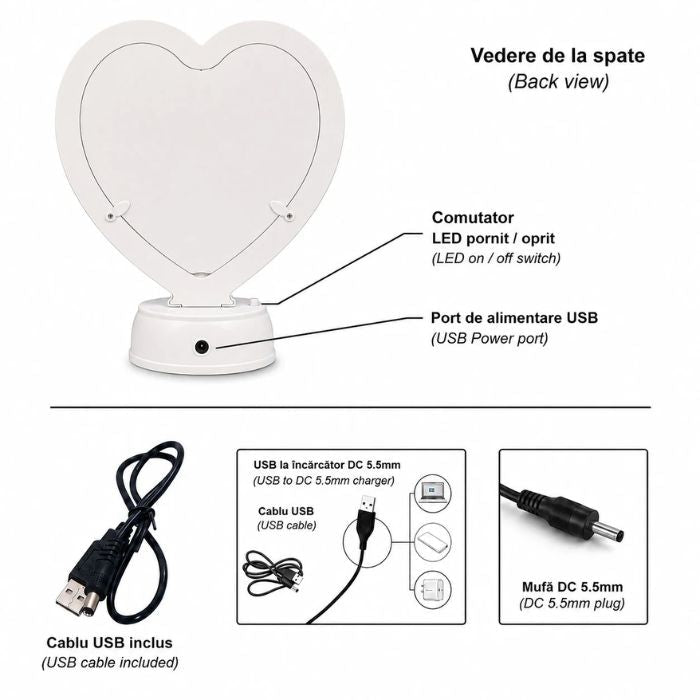 Oglindă Magică în Formă de Inimă Personalizată - Atelier Magic