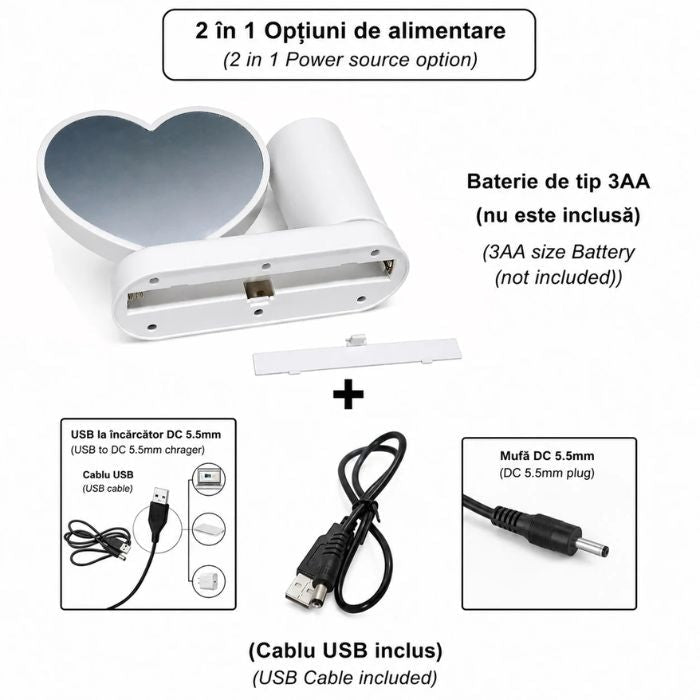 Oglindă Magică Inimă cu Suport de Pixuri Personalizată - Atelier Magic