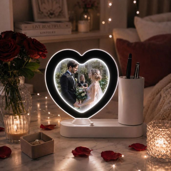 Oglindă Magică Inimă cu Suport de Pixuri Personalizată - Atelier Magic