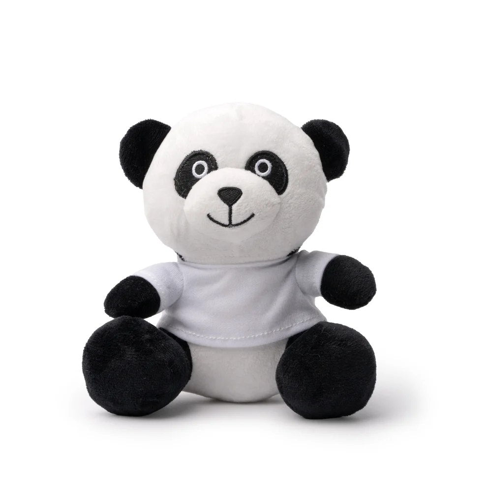Urs panda de pluș alb cu negru, cu tricou alb personalizabil, vedere din față