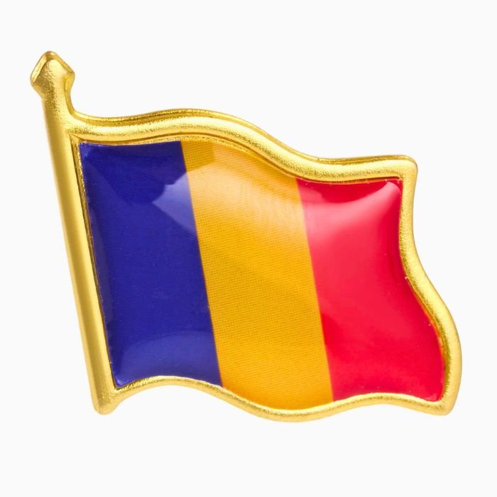 Pin Metalic Auriu în Forma Steagului României - Atelier Magic