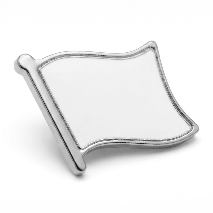 Pin metalic argintiu în formă de steag, cu față albă pentru personalizare