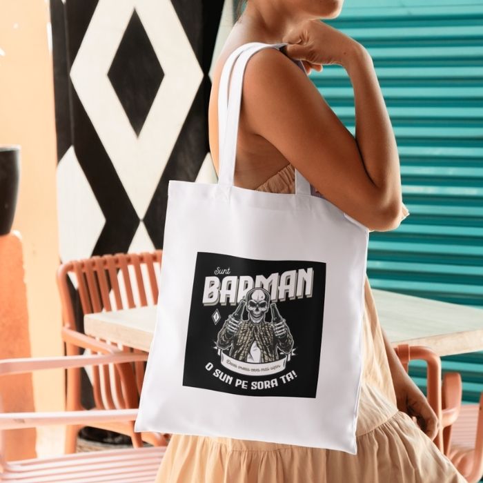 Sacoșă Tote „Sunt Barman, o Sun pe Sora Ta” - Atelier Magic